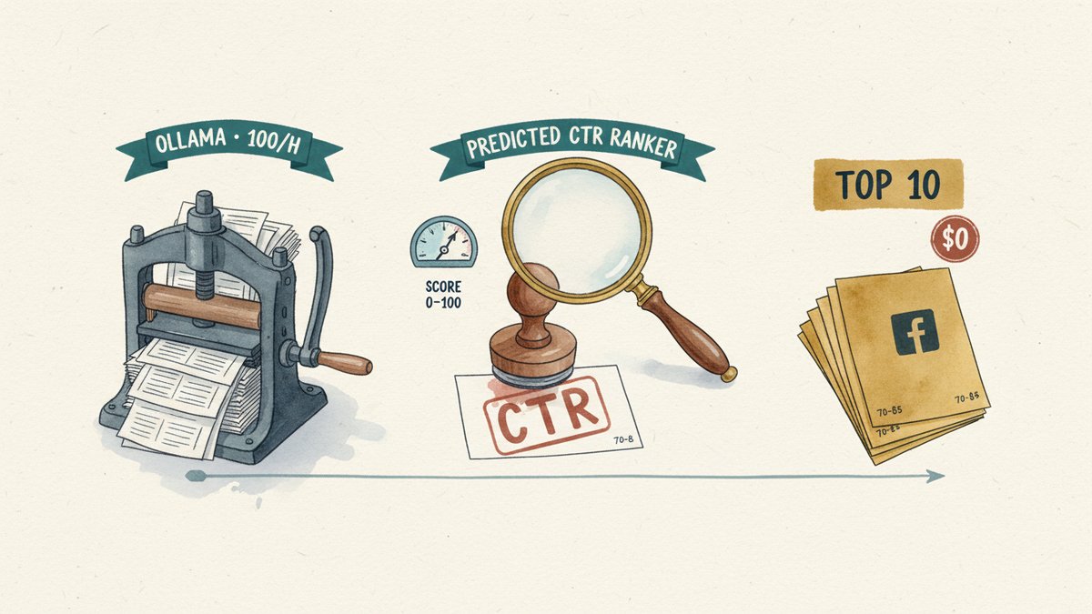 Ollama + Llama 3.3: 100 Ad Copy Variants/Hour at $0 + a Predicted-CTR Ranker