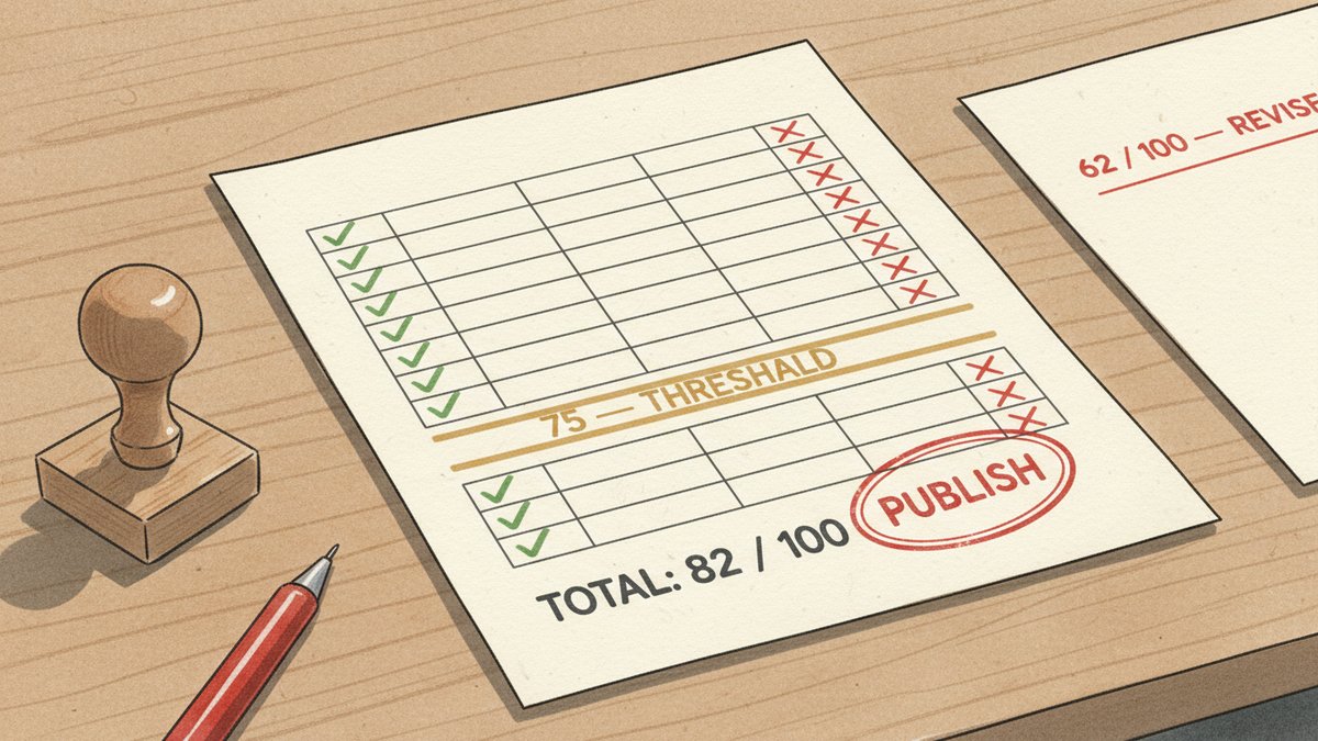 Pre-Publish Quality Gate: 12 Rules, 0-100 Scorecard (Claude)