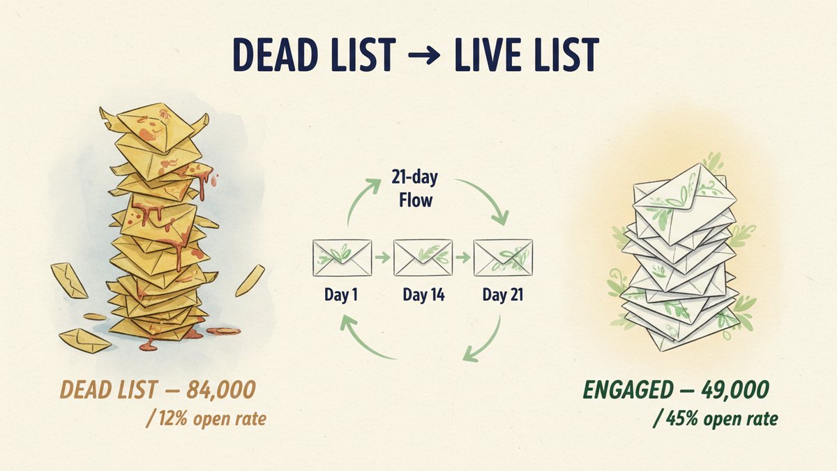Re-engagement flow for a dead list: 4 emails over 21 days